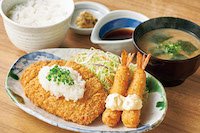 和風おろしロースとんかつとエビフライの定食